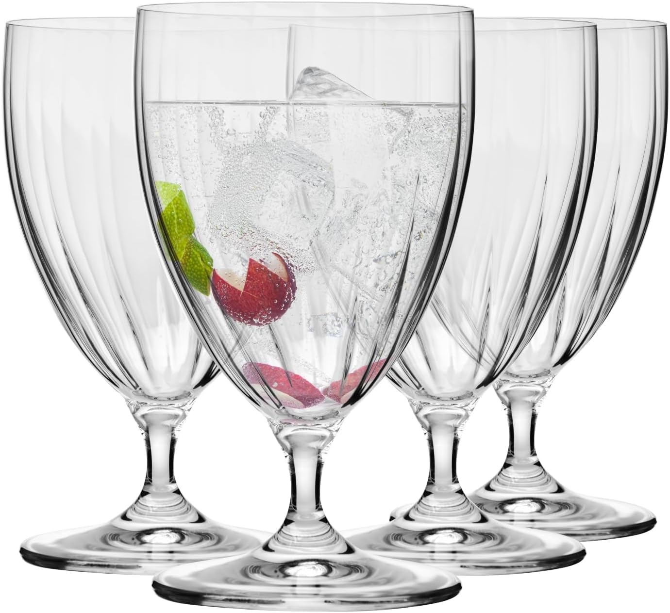 Krosno Bicchieri da Acqua Set di 4, 440 ml, Ondulato, Collezione Prima LUMI | Tumbler con stelo, bevande, cocktail, succo, vino, Vetro Cristallo senza piombo, Lavabili in lavastoviglie, Idea regalo
