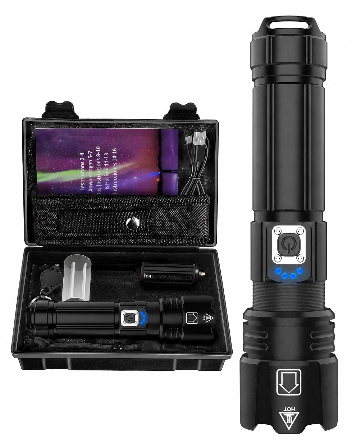 Maxesla Linterna LED Recargable XHP70.2 de Alta Potencia con Zoom Ajustable, 5 Modos de Iluminación, Portátil, para Camping y Senderismo