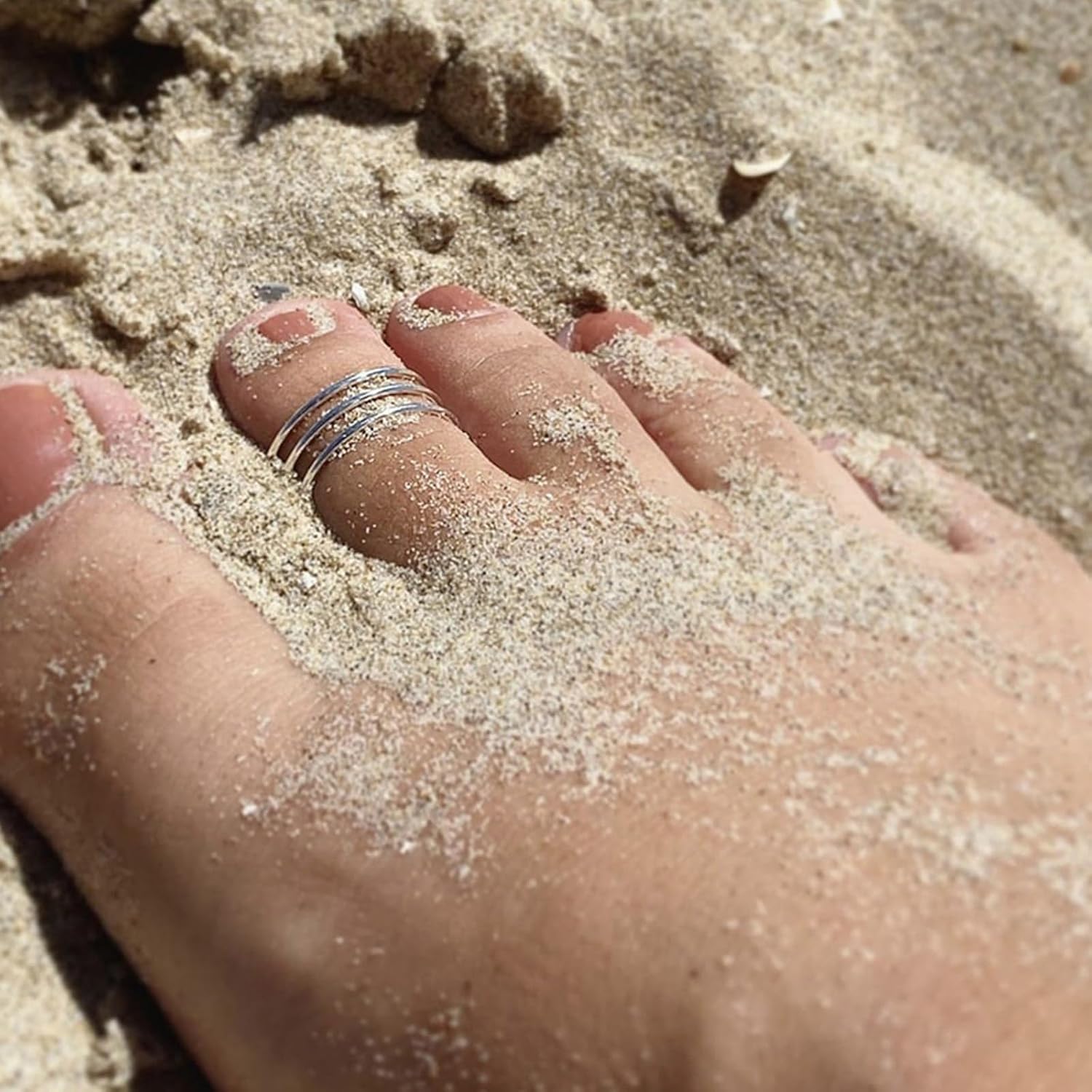 Of 4 Adjustable Beach Toe Rings Set Stylish Sea Jewelry Alloy Texture Opening Rings for Women Sea Theme Toe Jewelry Gift