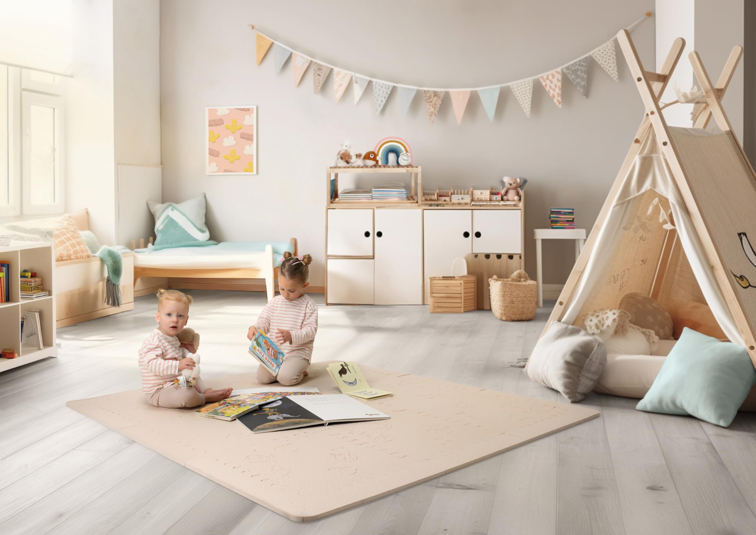 LuBabymats - Tappeto puzzle per bambini in schiuma EVA, imbottitura extra, colore beige