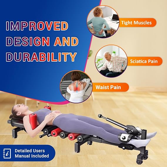 Lumbar Decompression Table with Cervical Traction by Lumbar Bench Pro|Realign Vertebrae & Alleviate Lumbar Strain |Full Body Stretching Neck, Back, Knee, and Hip| Relieve Pain- Max User Height 6' Feet