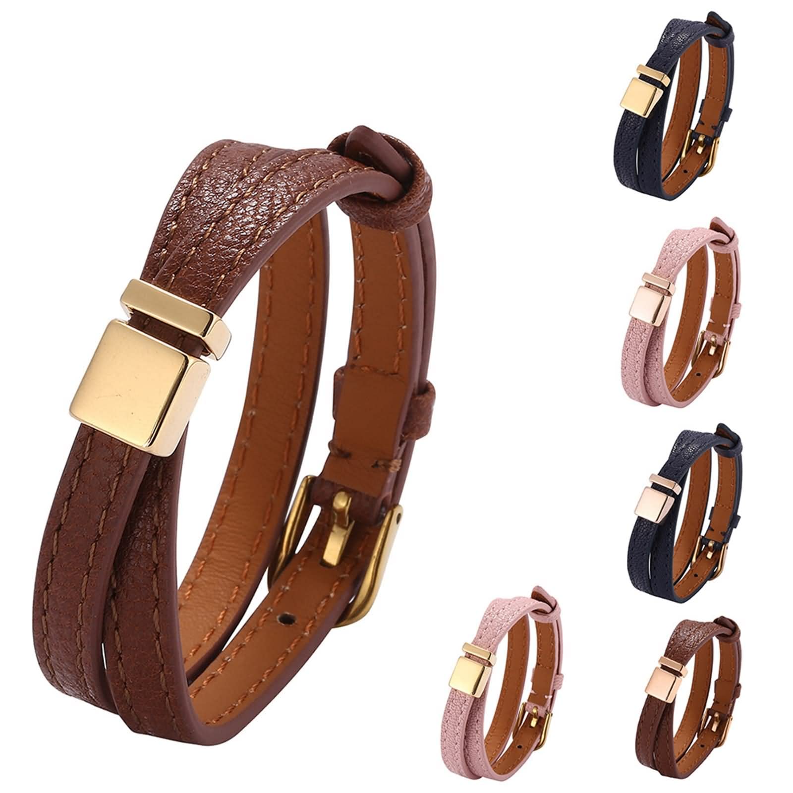Pulsera Brazalete Hombre, Pulsera Joya Hombre Pulsera de Cuero Doble Acero Inoxidable para El Dia de San Valentin