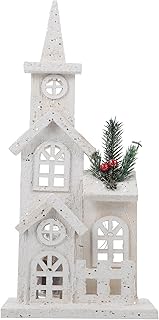 DOITOOL Wood Christmas Village Houses Christmas Led Church Light House Led Luminous Xmas Castle for Xmas Desktop Ornament Holiday Home Decor, 15 Inch Tall