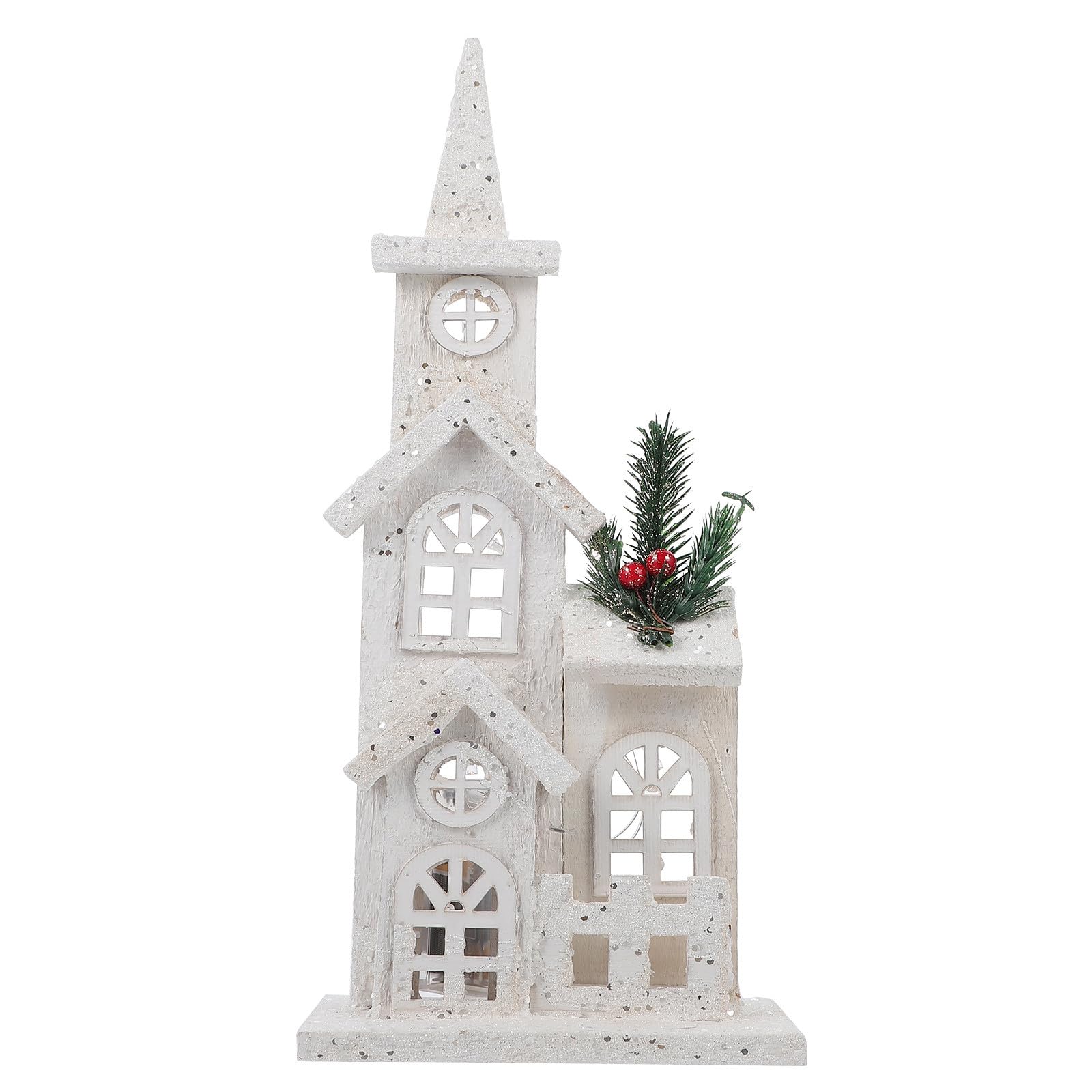 Angoily Maison de village de Noël en bois, maison lumineuse à LED pour décoration de bureau de Noël, décoration de vacances, 38,1 cm de haut