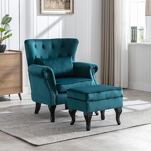 Miniatura 6 de Sillas con brazo de lectura Accent con otomana para sala de estar, dormitorio, sofá esquinero moderno y cómodo de mediados de siglo, silla de club