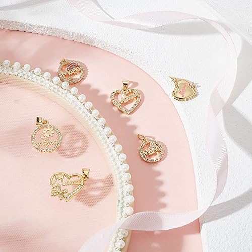 Miniatura 4 de Beebeecraft 6 dijes chapados en oro de 18 quilates con forma de corazón redondo y plano para el Día de la Madre, Día de la Madre, cumpleaños,