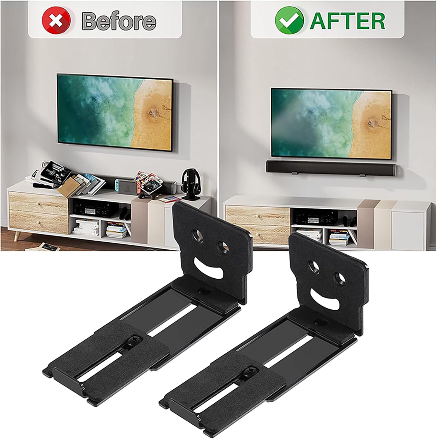 2pcs Adjustable Soundbar Wall Mount Brackets Speakers Wall Stand for Heavy Center Channel, 50KG Capacity Floating Rack