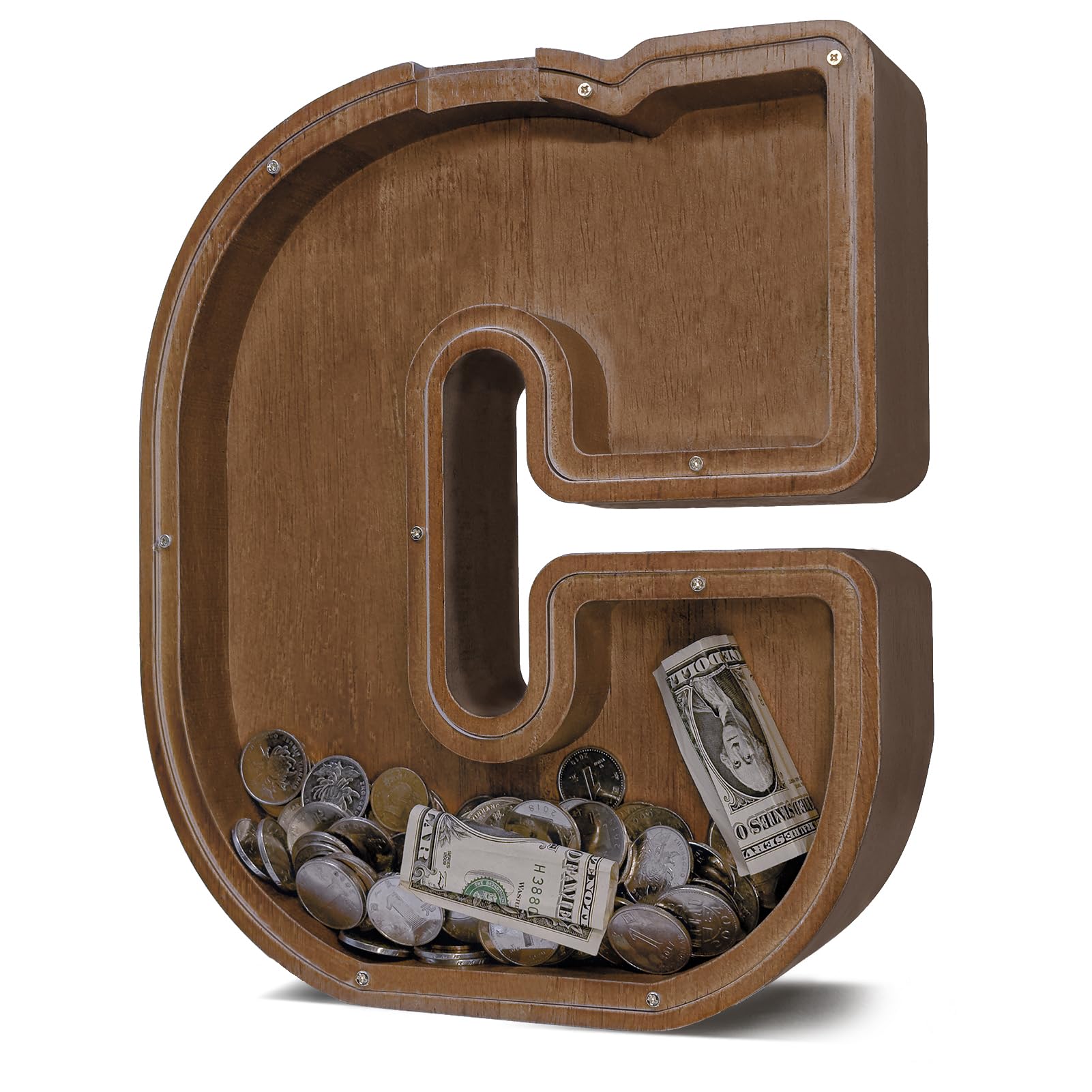 JOOMLAFLY Wooden Letter Piggy Bank for Kids Larger Letter Piggy Bank for Boys and Girls Personalized Piggy Bank Initial Coin Bank Wood Kids Money Bank