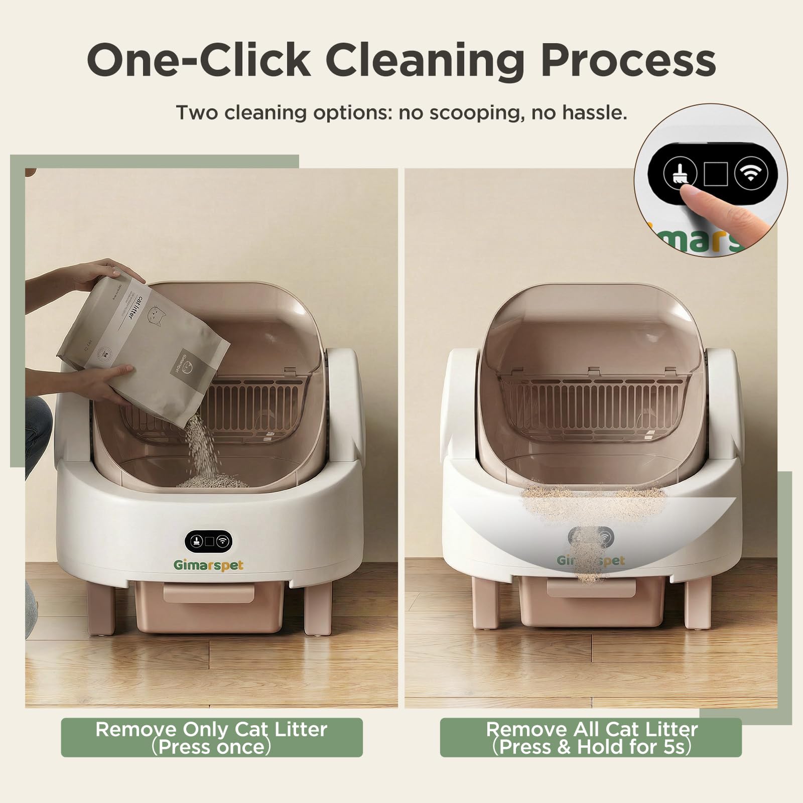 Gimars Caja de Arena autolimpiable con diseño de Parte Superior Abierta, Caja de Arena automática para Gatos múltiples y Gatos Mayores, Control de aplicación con sensores de Seguridad, bajo Olor