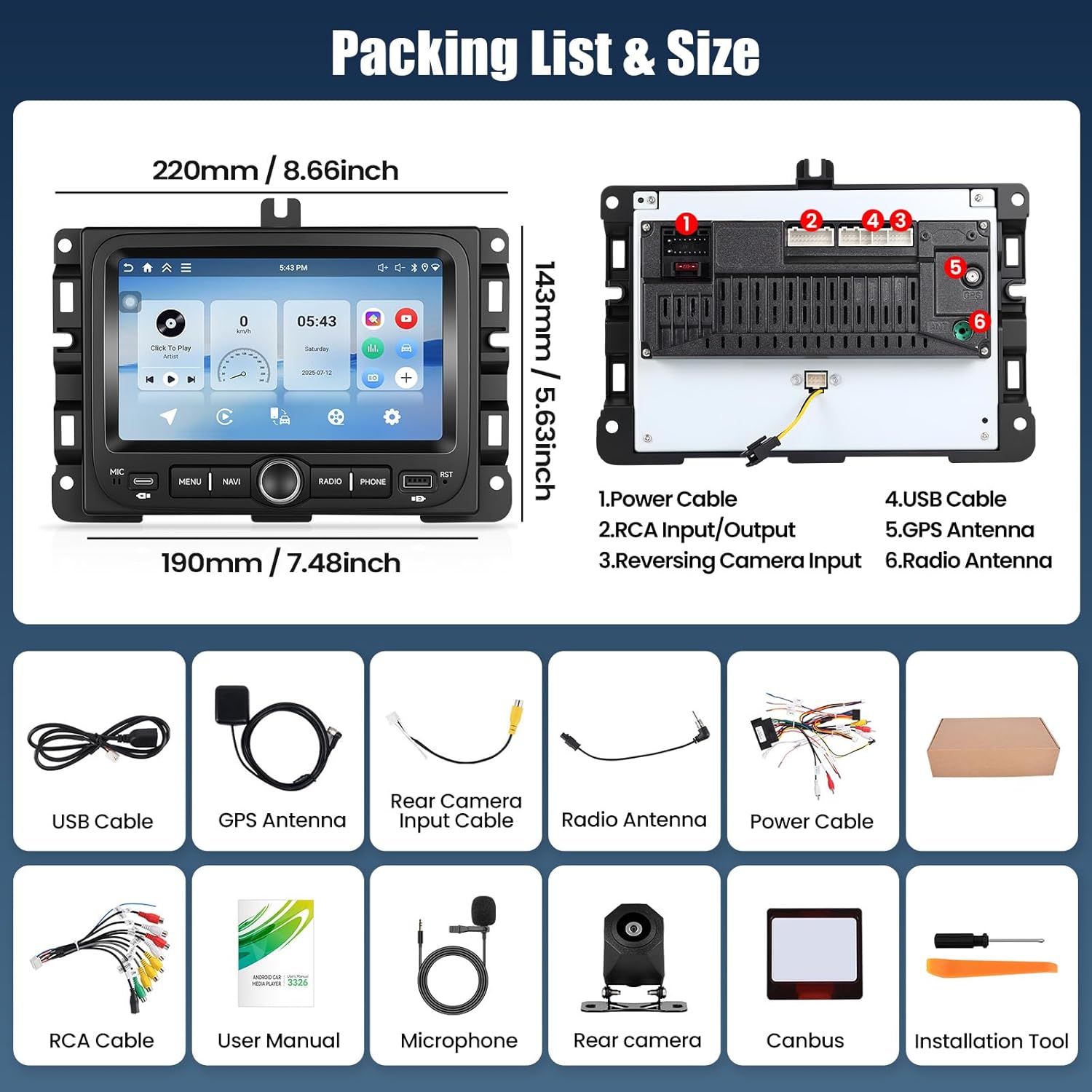 [4+64G] Android 15 Car Stereo for Jeep Renegade 2018-2024 with Wireless Carplay&Android Auto,7 Inch Car Radio with Mirror Link,WiFi,GPS,Bluetooth,FM/RDS,SWC,32EQ,USB