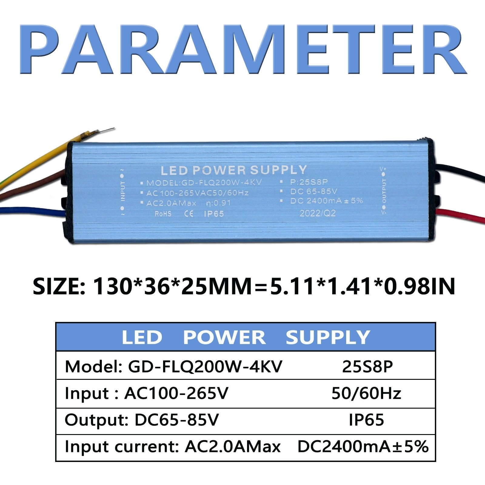 200W DC65-85V impermeable IP65 fuente de alimentación del controlador LED AC100-265V 2400mA transformador de iluminación LED reflector DIY
