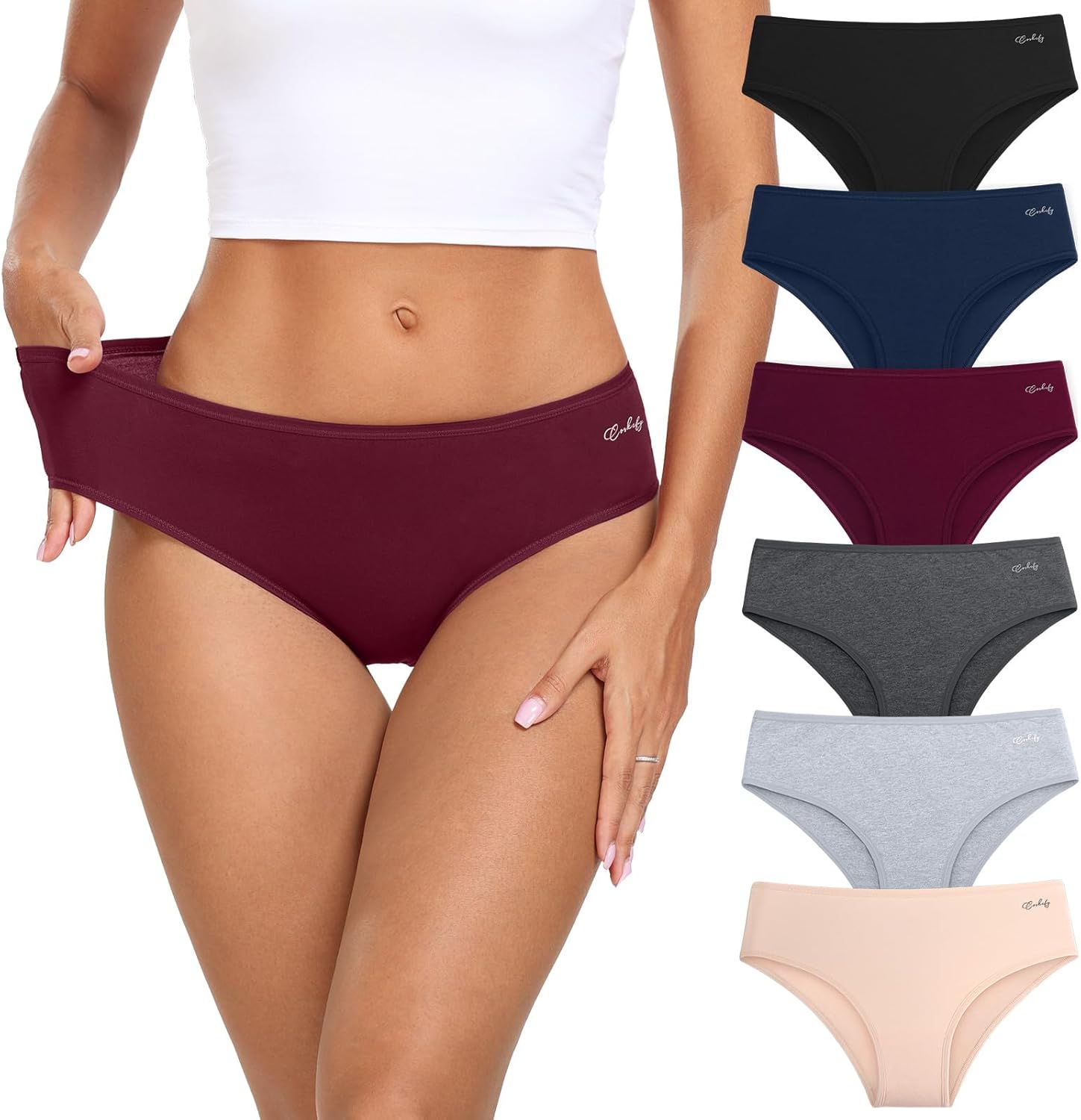 coskefy Women's Underwear Cotton Hipster Panties Low Rise Briefs Soft Strench Breathable Ladies Bikini Underwear 6 Pack