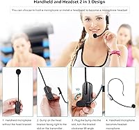 Vista 5 de Bietrun Micrófono Inalámbrico UHF con Auriculares, Alcance de 165 pies, Tiempo de Trabajo 6H, Conector de 1/4'', Micrófono de Auriculares