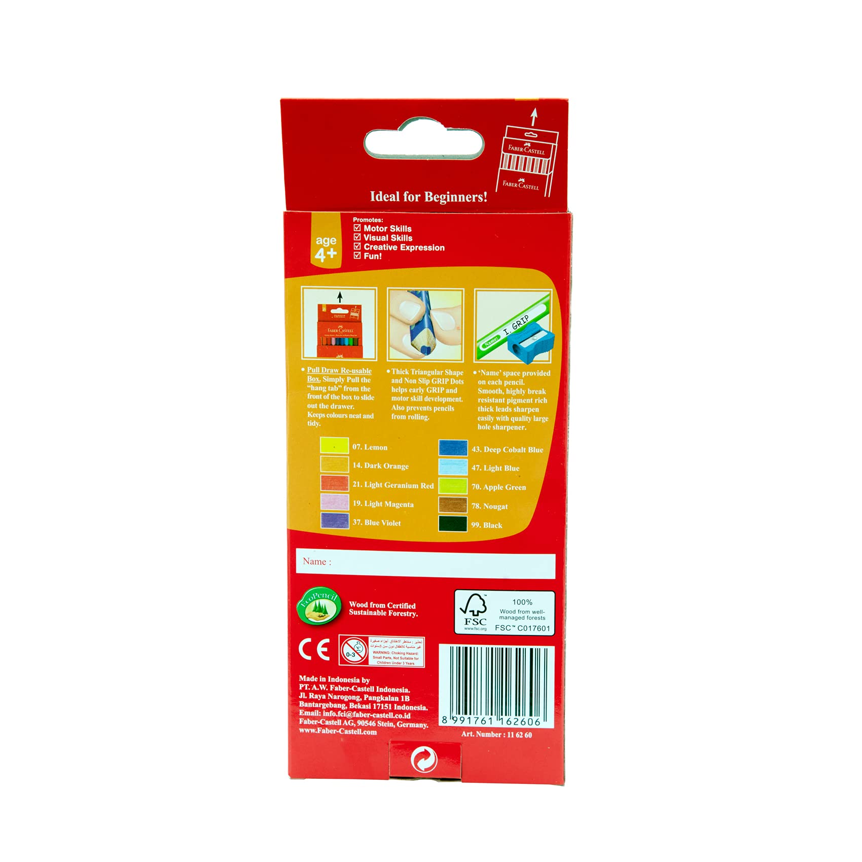 Faber-Castell Grip Junior kolorowe kredki, 10 kolorów w kartonowym pudełku, 116260