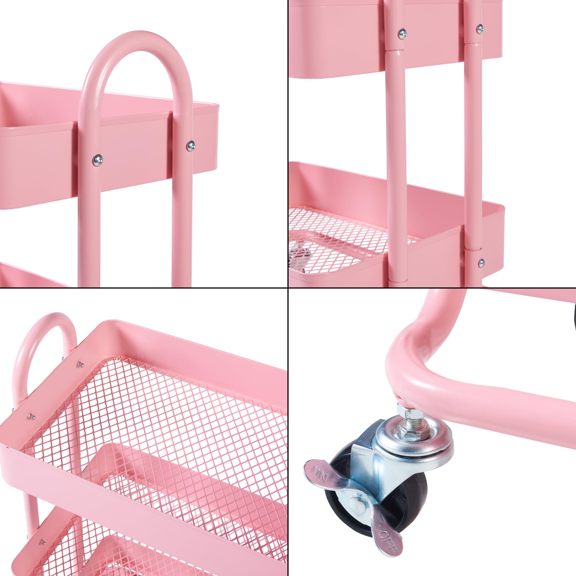 [en.casa] Carrello da Stoccaggio in Acciaio con 4 Contenitori Sovrapposti e Ruote Organizzatore Multiuso per Casa Ufficio Garage - Rosa