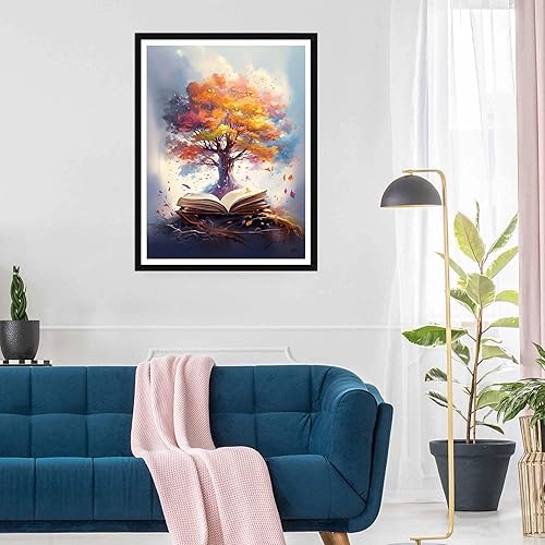 Miniatura 3 de SKRYUIE Kits de pintura de diamantes de árbol 5D, libro de arte de diamantes para bricolaje, taladro redondo completo, punto de cruz de bordado de