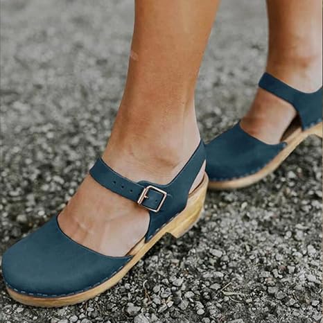 Amazon.com: 2021 nuevo verano mujeres sandalias señoras mediados cuña talón  cerrado dedo del pie tobillo correa zapatos playa al aire libre sandalias  de cuero casual zapatos para caminar, azul, US8/EU39 : Ropa,