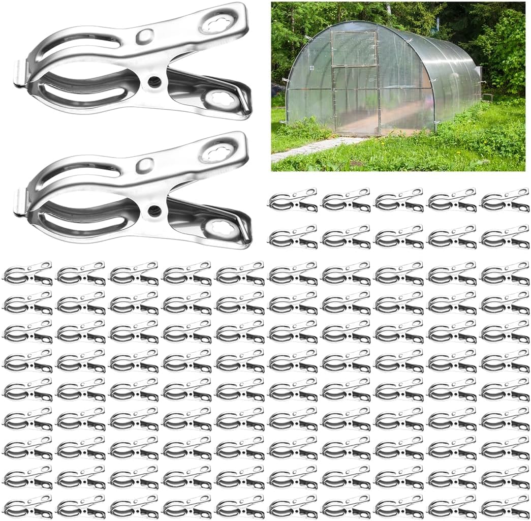 Strong Hold Rust-Free Clamps, Stainless Steel Greenhouse Clamps, 160 Pcs 2.36In Plant Netting Clips, Heavy Duty Garden Clips, Windproof Clothes Pins for Towels, Stocks, Underwears