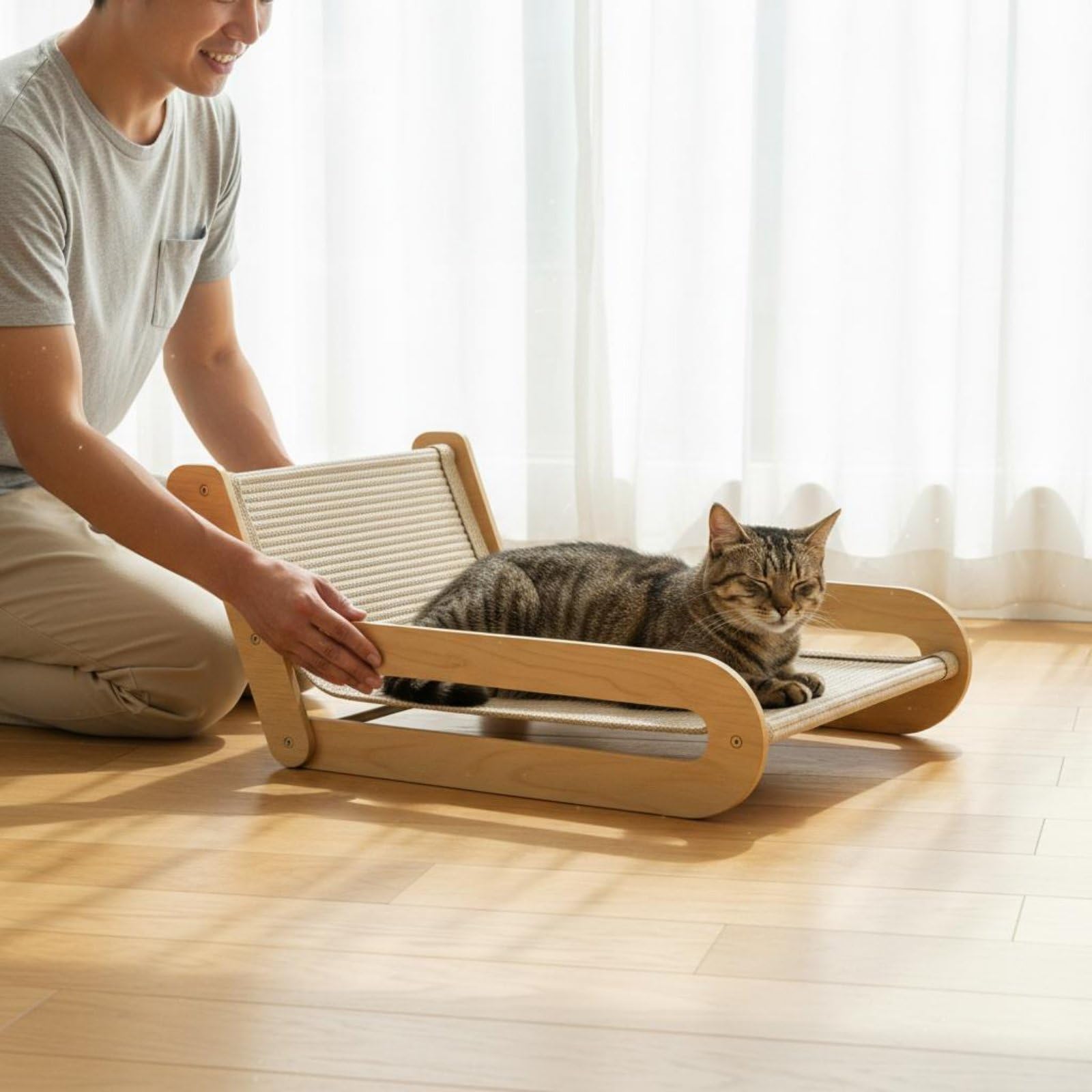 Kratzbrett Katzensofa Katzenliege Kratzmöbel mit Robustem Sisal Und Holzrahmen Bietet Kratzfläche Und Bett Schützt Einrichtung Und Teppiche Gebogene, Klassisches Leinen