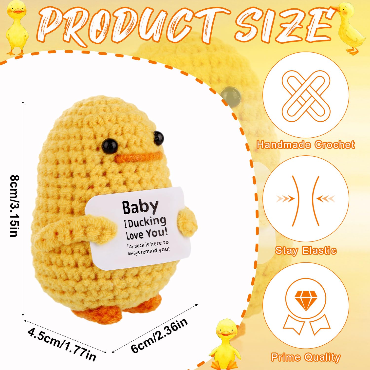 TOYMIS Positive Crochet Duck, I Ducking Love You Emotional Duck Support Doll Positive Animal for Baby Gift Home Decoration - Image 2