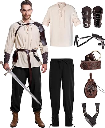 Men's Medieval Pirate Costume and Accessories Set