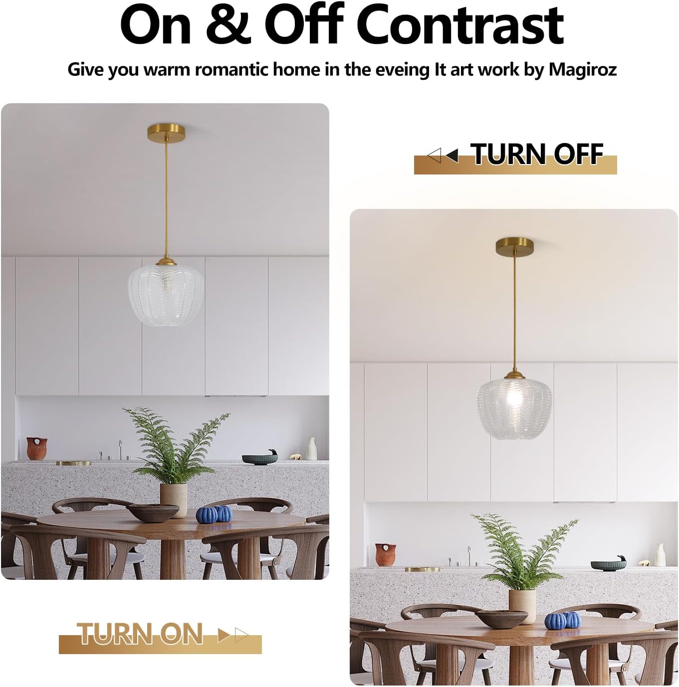 1 Light Vintage Gold Pendant Lights Kitchen Island Modern Large Ribbed Clear Glass Pendant Lighting Nordic Adjustable Antique Brass Hanging Ceiling Light Fixtures for Dining Room MPL36C-C