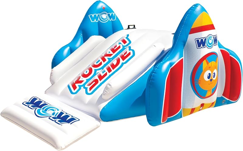 Wow Sports Rocket Inflatable Backyard Water Slide - Built-in Sprayer | A giant inflatable pool slide that sends riders splashing into the water.