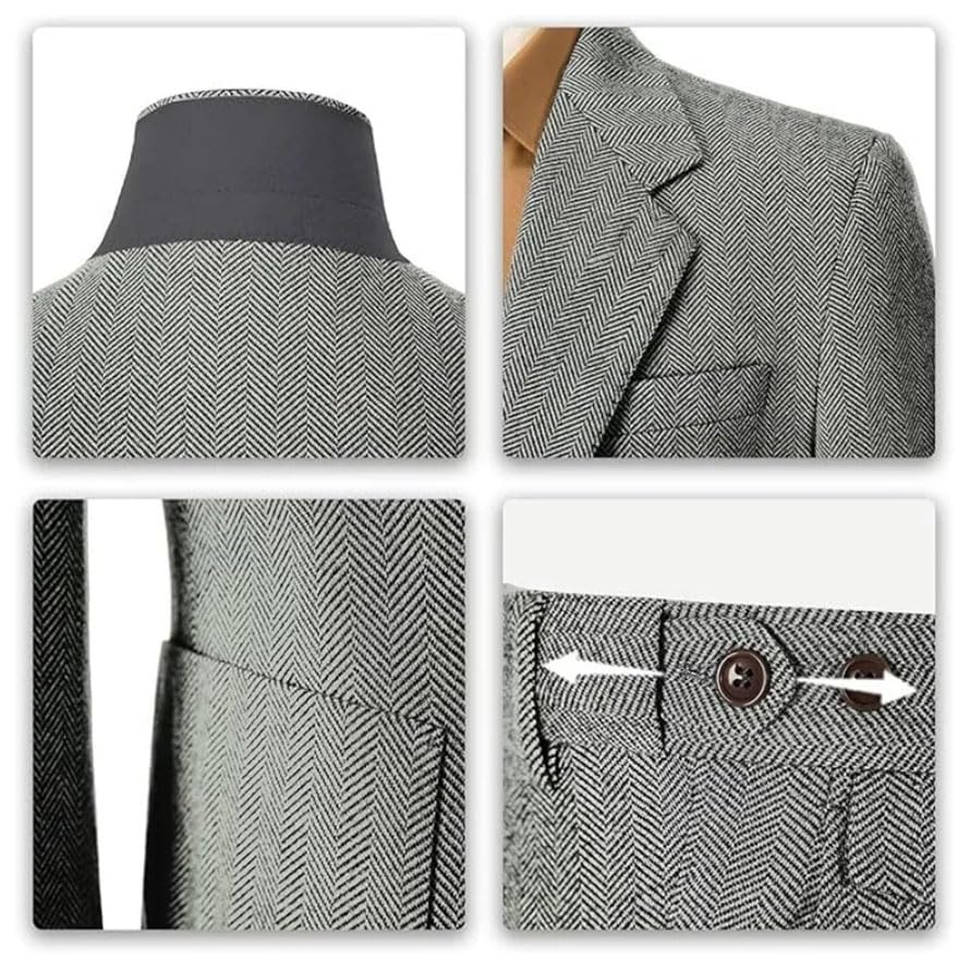 Pohullan Men Slim Fit Herringbone Tweed 2-Piece Suit for Wedding Prom Formal Events Groom Attire4