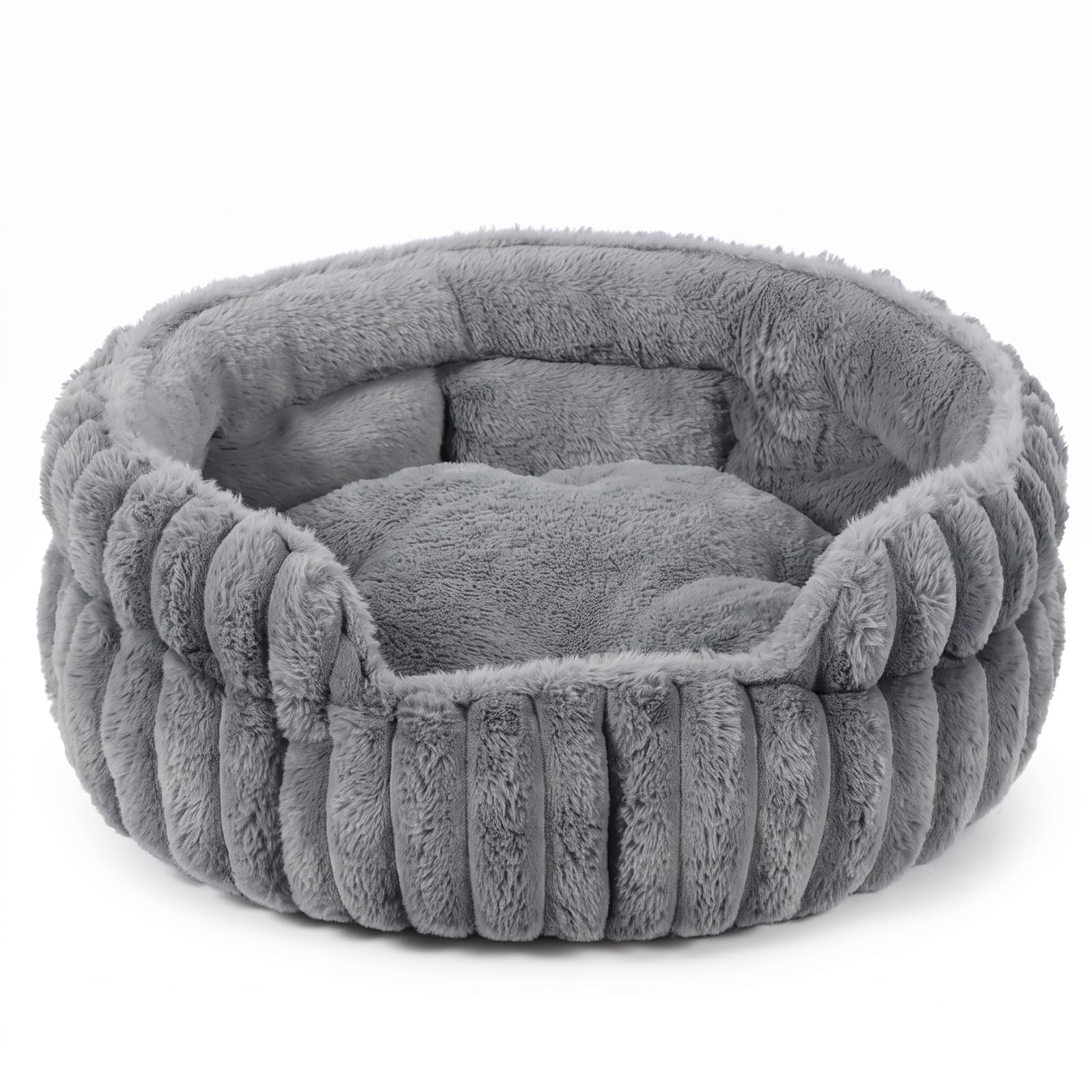 Round Donut Plush Pet Bed Dusty Blue 50 cm Calming Nest
