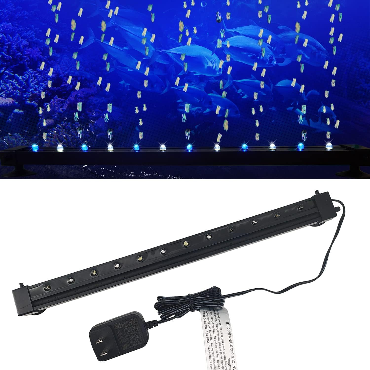 EMOSN Aquarium Light with Air Bubbler, Blue and White Light Fish Tank Light, for 10-20 Gallons Fish Tank Background