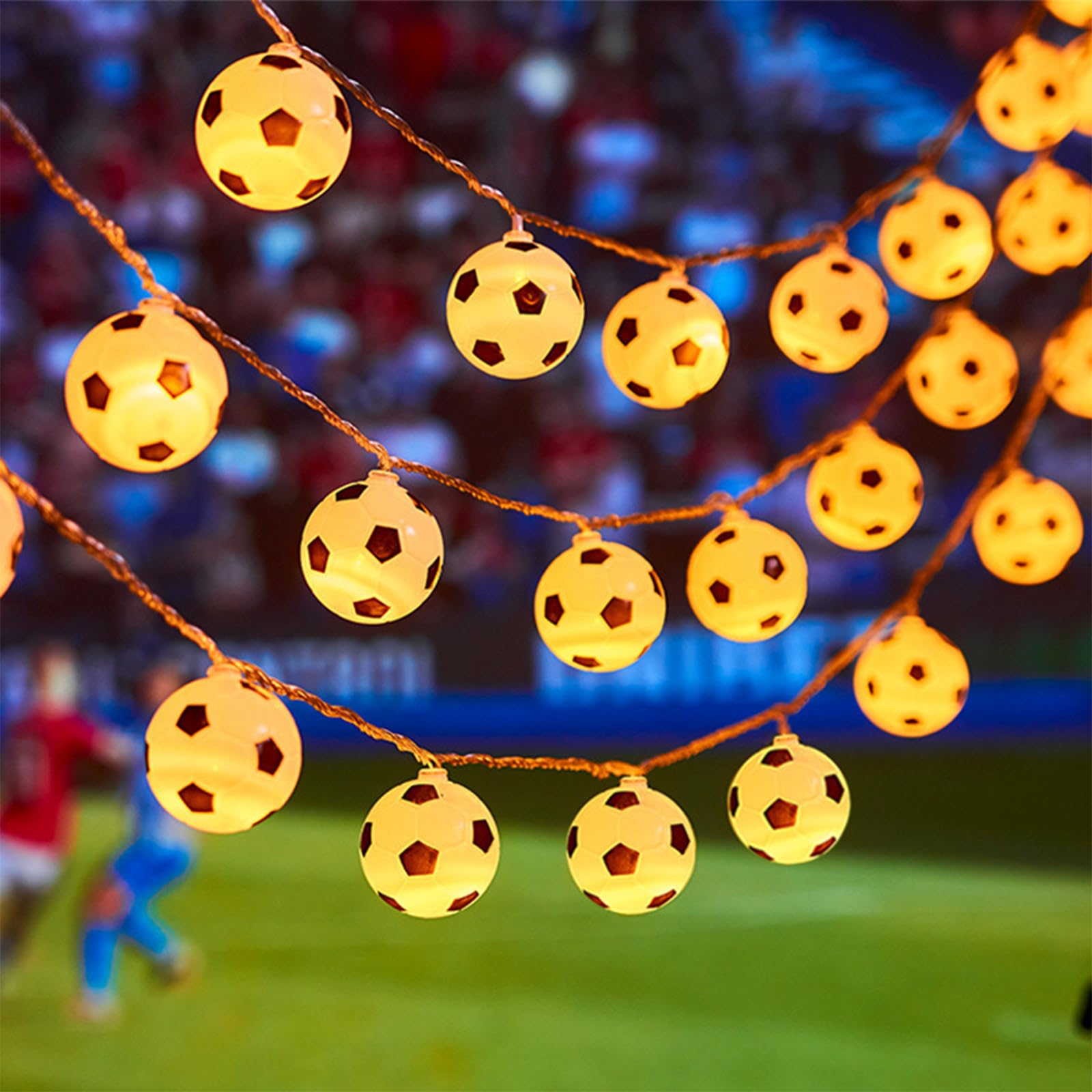 ENLACE Guirnalda de luces de fútbol, 3 m, 20 LED, funciona con pilas, color blanco cálido, para interiores, bodas, fiestas temáticas, Navidad, habitaciones, decoración de fiestas