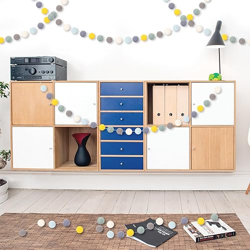 Miniatura 7 de GCQQ Guirnalda de pompones de 2 unidades, color amarillo y azul, decoración de guirnalda de pompones de 16.4 pies de largo, guirnaldas grandes de