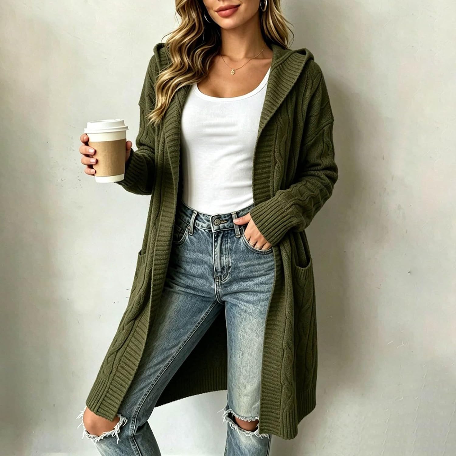 Long Cardigan for Women Open Front Knitted Duster Sweater Coats