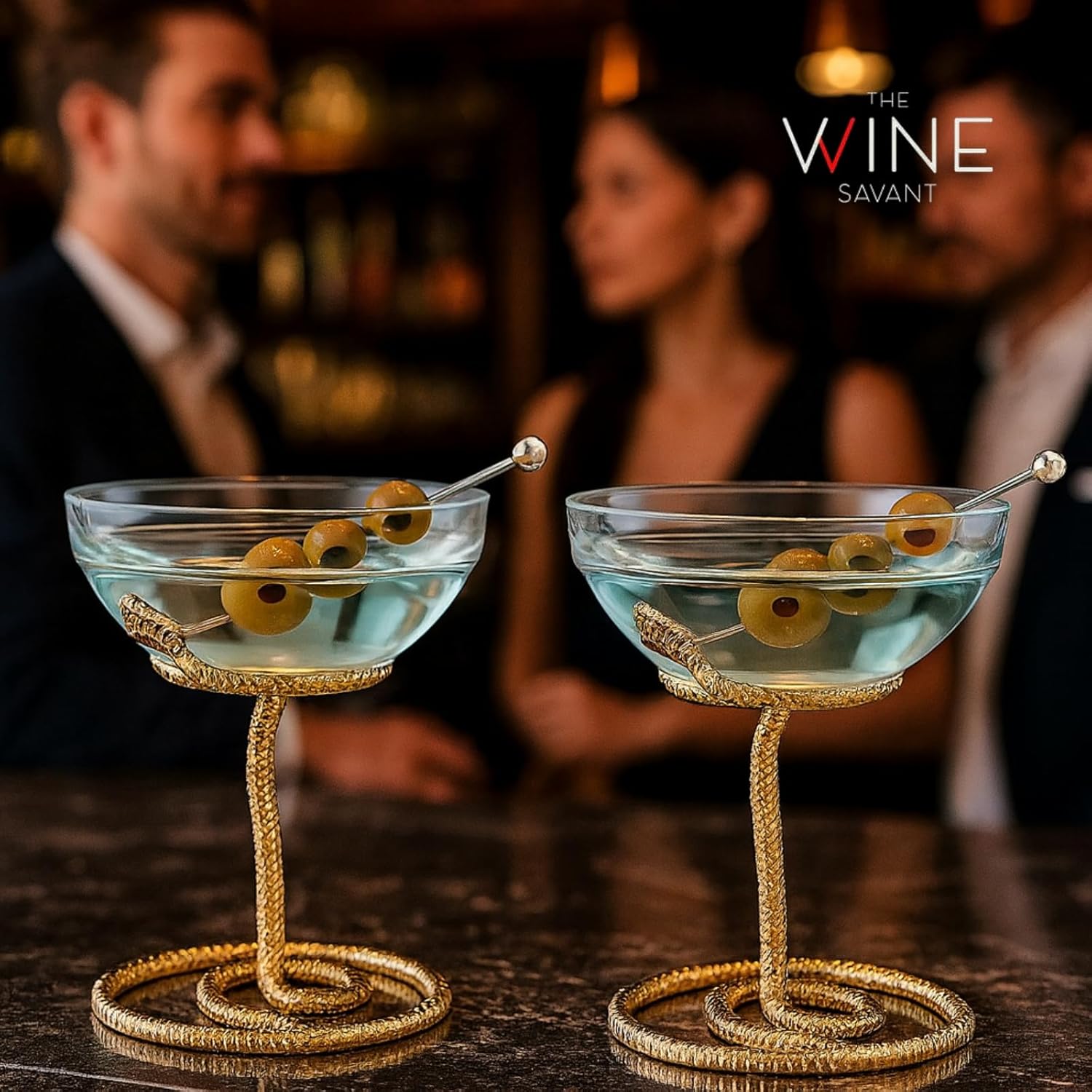 Snake Serpent Cocktail Glasses - 2 Set Gold Design Unique Reptile Inspired Barware - Themed Parties Gothic Décor Snake Lover Gifts or Spooky Drinking Glasses Perfect for Mixed Drinks and Entertaining