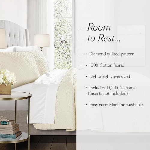 Miniatura 5 de Lush Decor Ava - Juego de colcha de 3 piezas con diseño de diamantes, tamaño King, color marfil