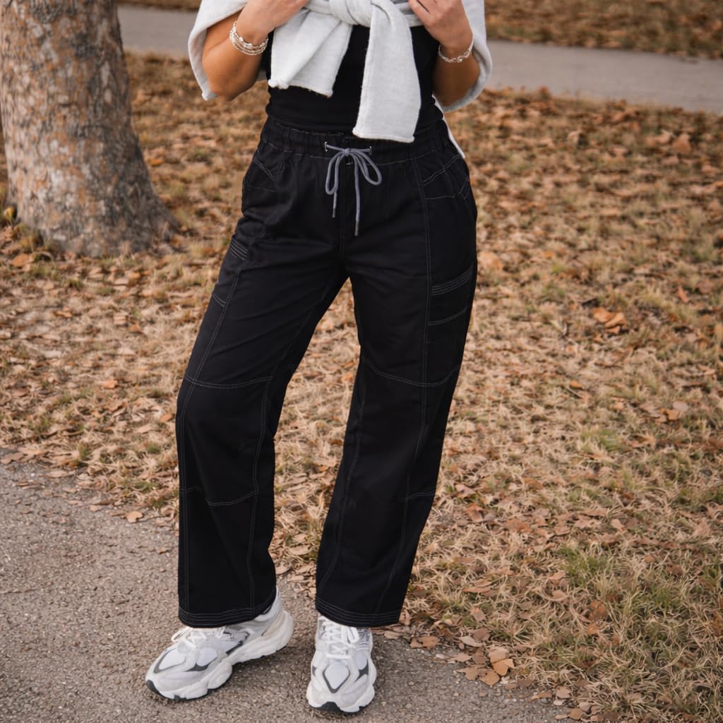 Women’s Hiking Cargo Pants – Lightweight Wide Leg Outdoor Pants with 5 Pockets, High Waisted Drawstring Streetwear - Image 2