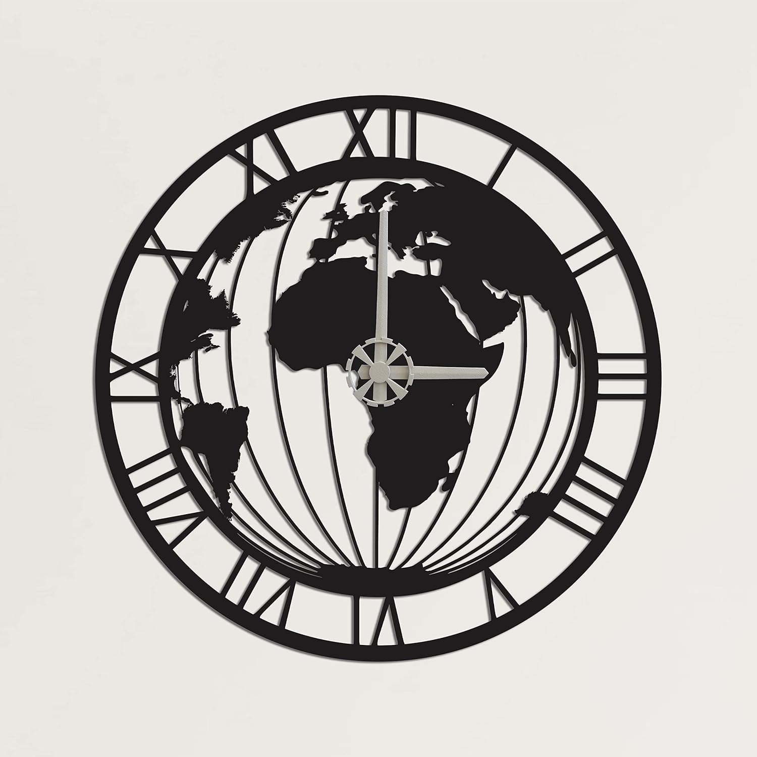 DEKADRON Metal World Map Wall Art Design Metal Wall Clock Globe Metal Wall Art Works Metal Wall Decor Home Office Decoration Modern Industrial Silent Movement (20" W x 20" H/51x51cm)