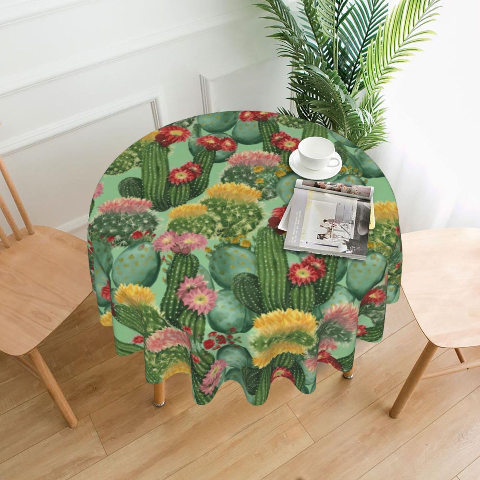 Yyhwhjde Black Cactus Floral Bloom Prints Round Decorative Table Throw 60In – Waterproof Table Cover For Elegant Dining & Outdoor Gatherings