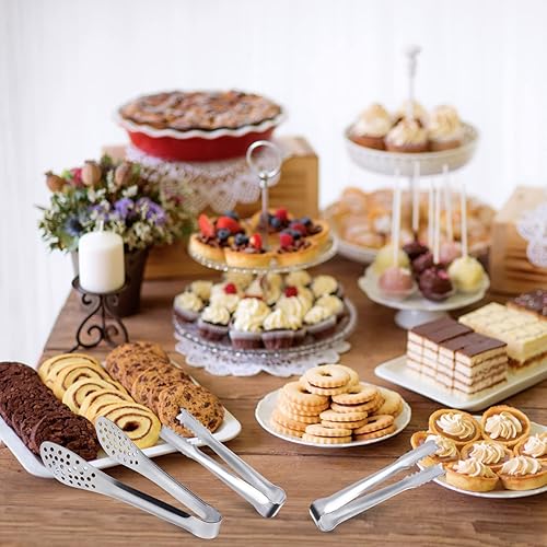 Miniatura 40 de JCREN 12 pinzas para servir, pequeños utensilios de servir para fiestas, catering, pinzas doradas, pinzas de acero inoxidable 304 de grado Oro - 4