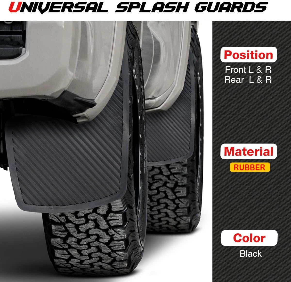 Car Mud Flaps, AUTOXBERT 4Pcs Universal Rubber Mudflaps Splash Guards Automotive Dirty Fender Flexible Mudguards Front Rear Sets for Car Pickup SUV Van Truck, 21x36cm
