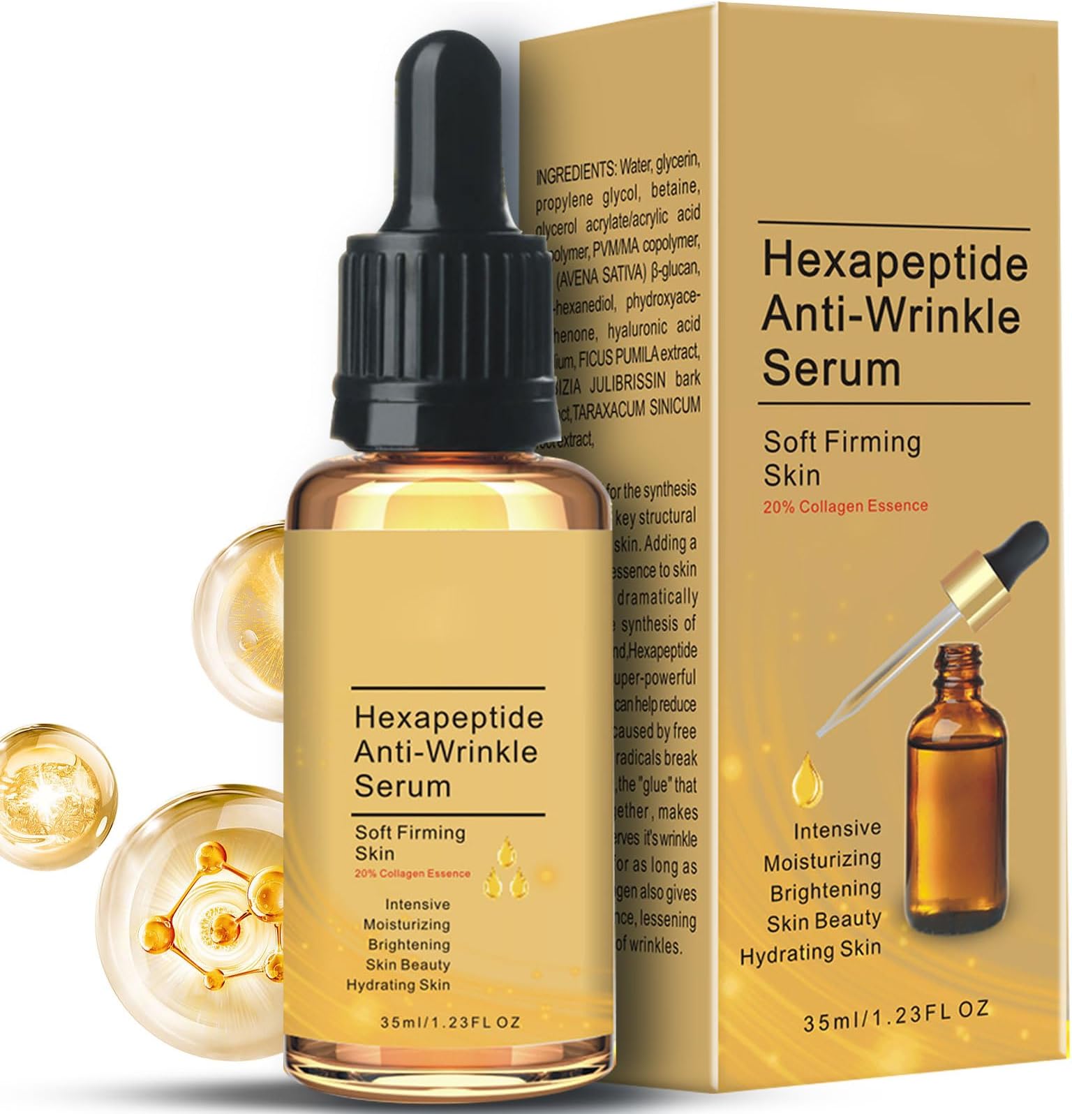 Peptide Serum, 20% Collagen Hexapeptide facial Serum,Brighting Hyaluronic Acid Serum, Dark Spot Correcting Glow Serum, Anti Aging Peptide Hydrating Serum Repairs Skin Serums Skincare 35ml
