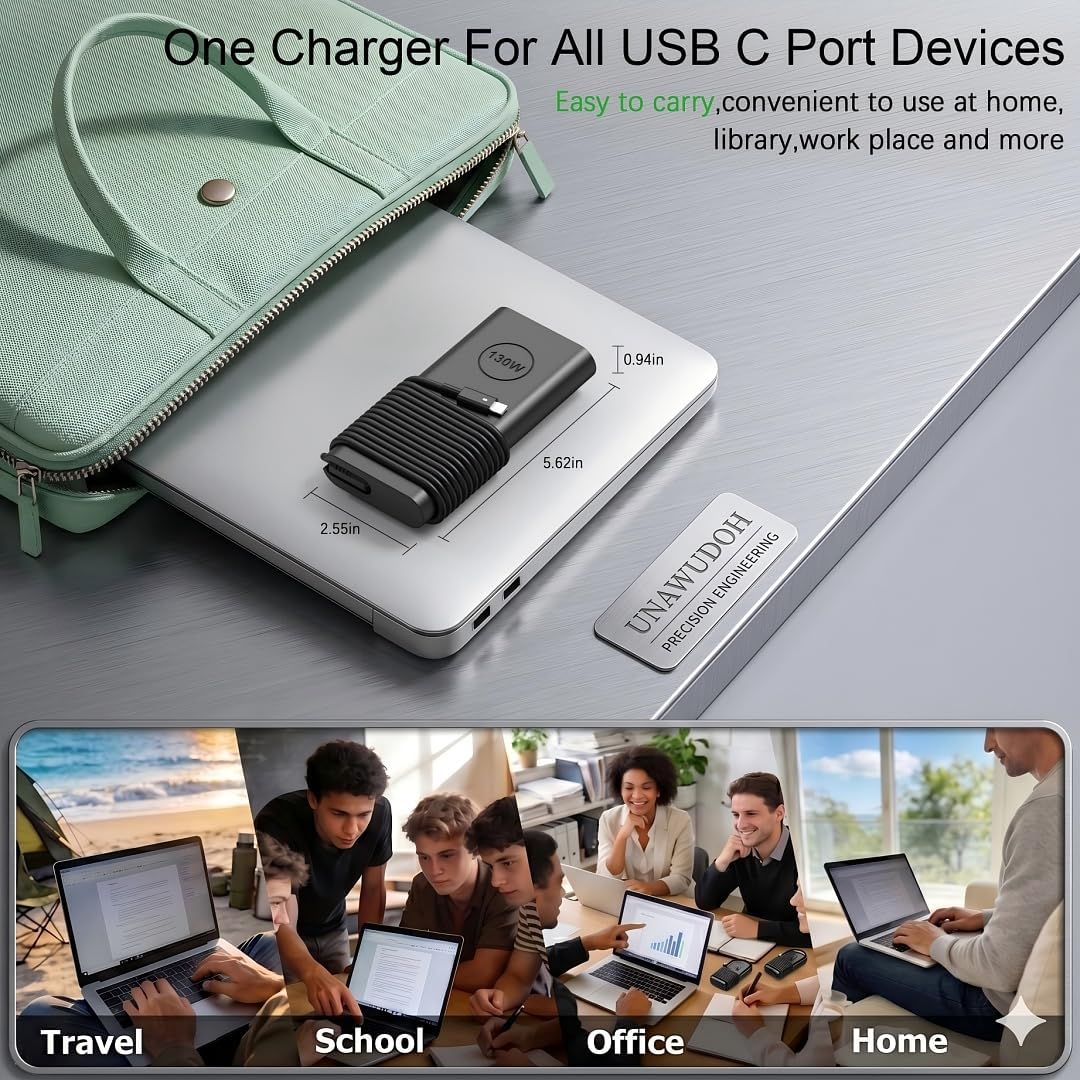 130W USB C Laptop Charger Compatible with Dell XPS 15 17 9575 9500 9510 9520 9530 9700 9710 9720 9730 Precision 5530 5550 5560 5570 5750 5760 5770 Latitude 5401 5411 5501 5511 5520 Power Supply Cord