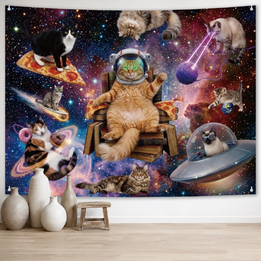 arricraft 1Pc Backdrop Tapestry, Space Cats Patterns Photography Background Decorative Tapestry and Wall Hanging Art for Bedroom Living Room Party Porch Home Decor 35x47 Inches