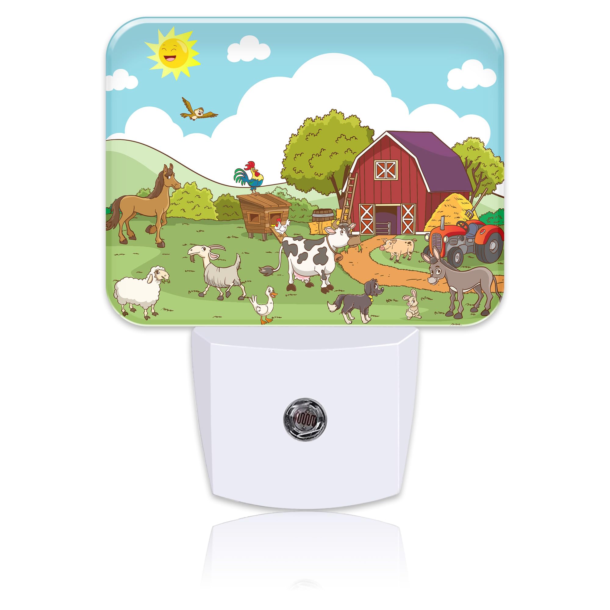Cartoon Farm Animals Night Light for Kids Girls Boys, Cute Farm Animals LED Night Light Plug into Wall with Dusk to Dawn Sensor for Room, Hallway, Kitchen, Bathroom, Stairs Decor