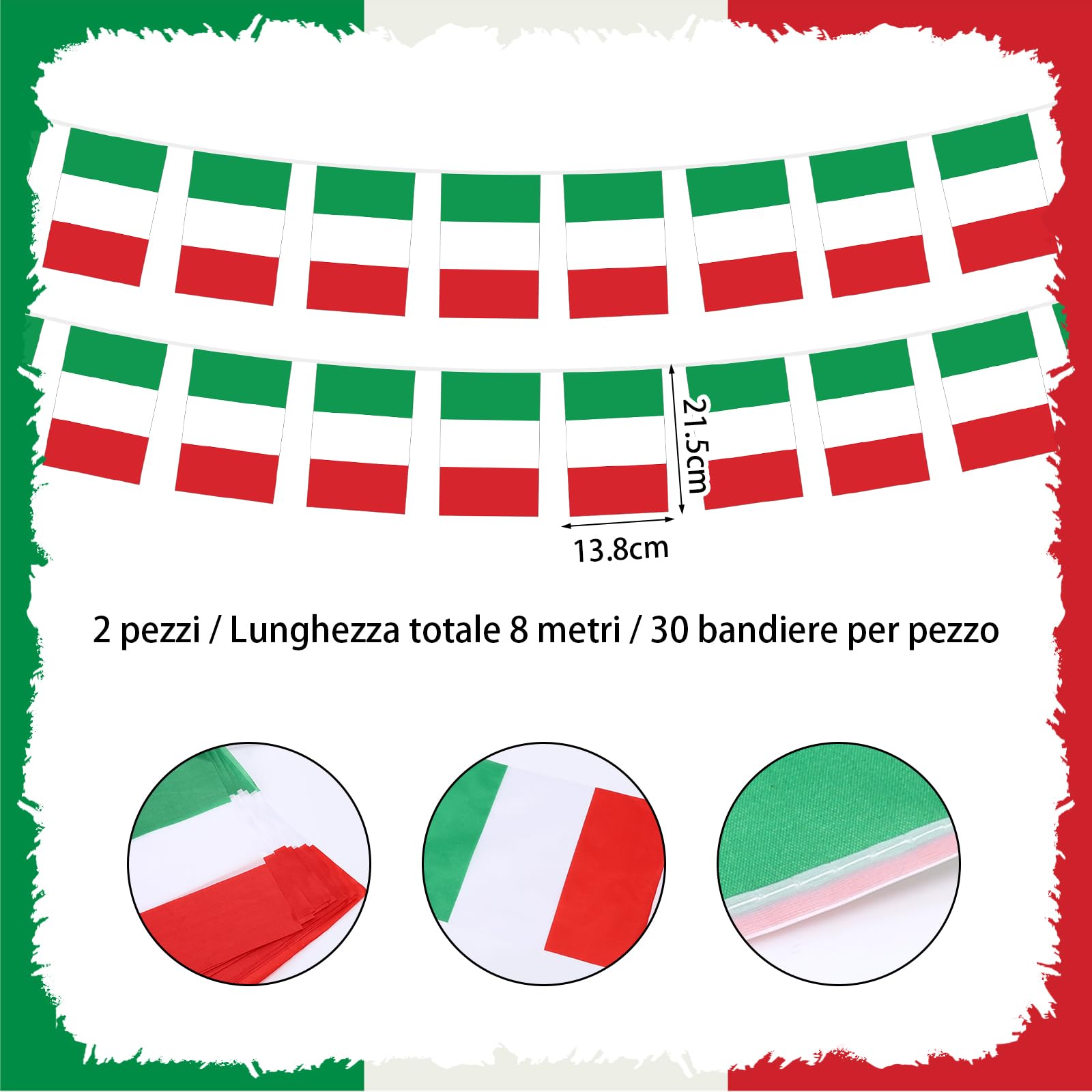 16m Bandiera Italia Italia Repubblica Italiana Guidone Banner Bandiera Italiana Bandiera Ghirlanda Bandiera con 60 Bandiere per Eventi Patriottici Decorazioni Bar e Sportivi