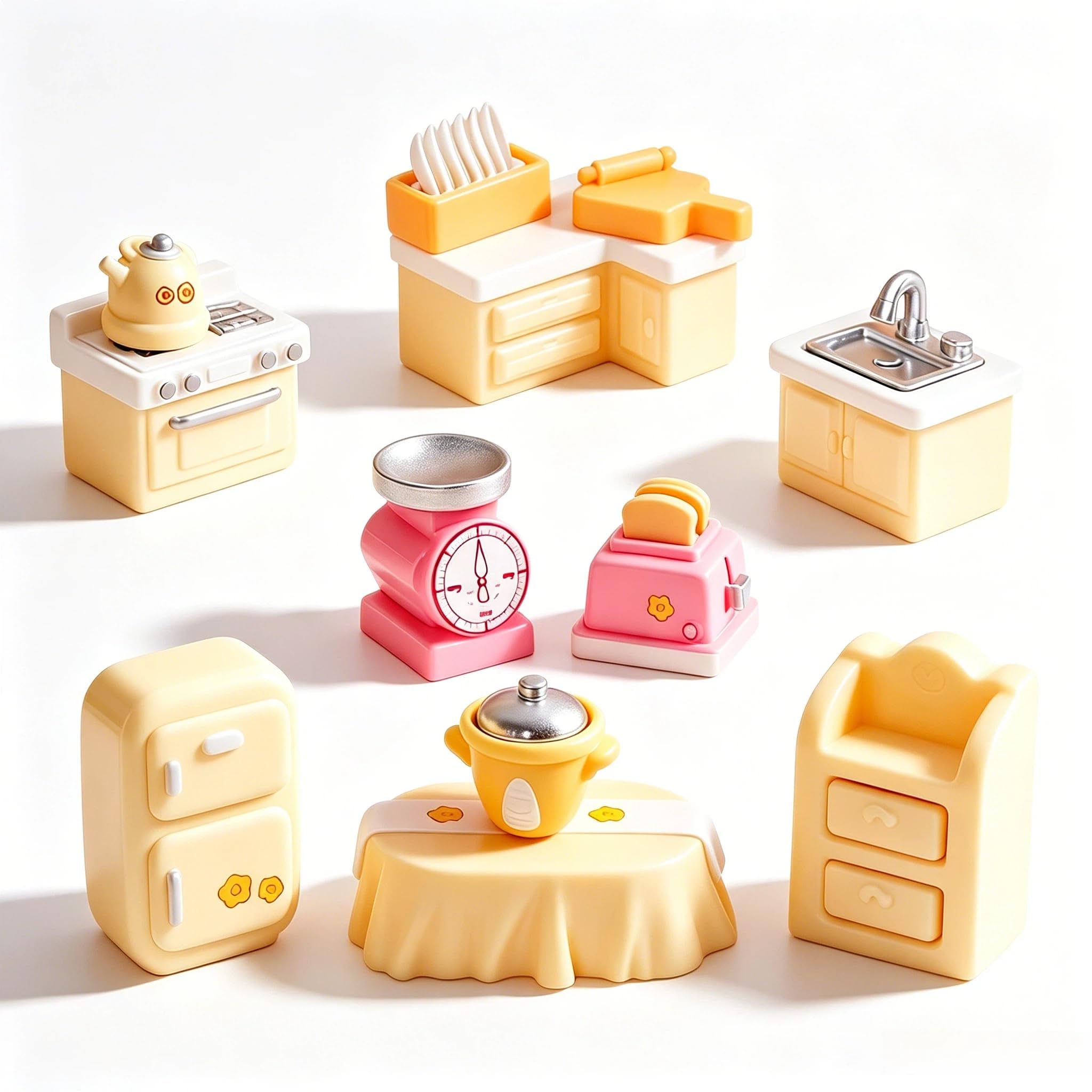 RARITYLL Miniature Kitchen Set, Baking Theme Resin Dollhouse Furniture, Desktop Shelf Decor, Warm Yellow and Pink DIY Craft Toy for Girls Kids