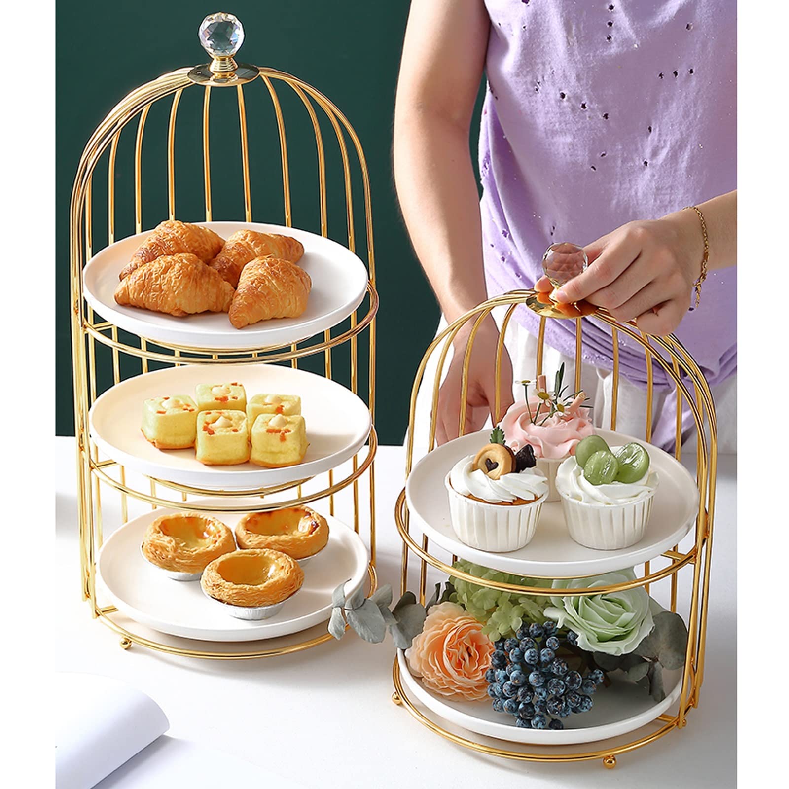 Présentoir à Gâteau Support à gâteaux à trois couches en or Table à desserts Support à gâteaux à dessert Table d'hôtel Plateau de fruits domestique Table de réception de mariage Stand de Gâteaux ( Siz