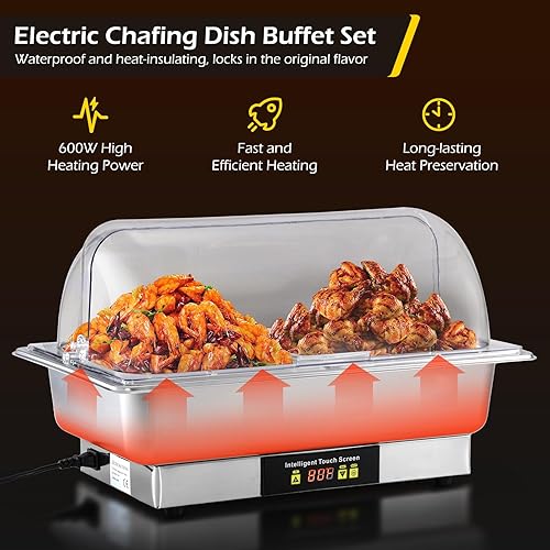 Miniatura 5 de Dyna-Living Platos eléctricos para bufé, servidores y calentadores de alimentos de 9.5 cuartos de galón, calentador de alimentos de acero inoxidable