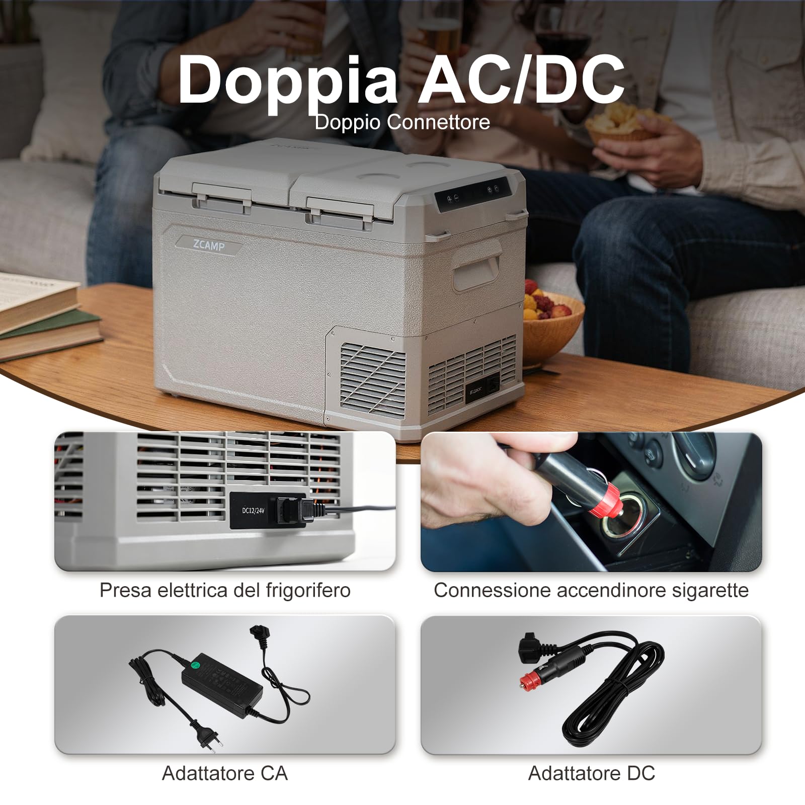 GES55 40L Doppia Zona Frigorifero Portatile Per Auto Congelatore 12/24V DC,Per Viaggio, Picnic, Campeggio Uso Esterno, da -20℃ a 20℃
