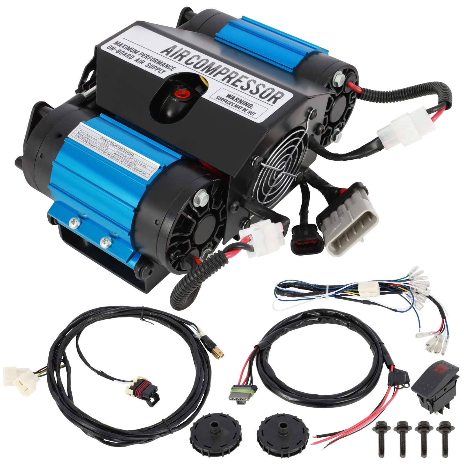 cciyu Compresor de aire doble a bordo de 12 V para diferenciales de taquilla de aire, inflado de neumáticos, herramientas de aire CKMATA12 bomba de compresor de aire